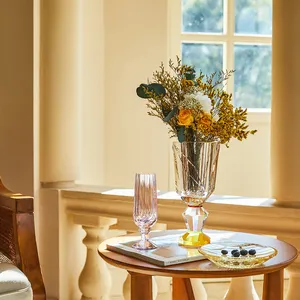最新製品結婚披露宴のテーブルの装飾ガラスドライフラワー花瓶クリアモダンクリスタル花瓶リビングルーム用
