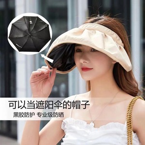 Sombrero de Verano Xi Boyu para Mujer, Ala Ancha, Color Sólido, Poliéster, Ajustable, Elástico, Revestimiento Negro, Protección UV, para Actividades al Aire Libre - Product Image 1