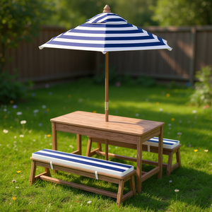 Conjunto de mesa de picnic para niños con sombrilla, muebles de madera para exteriores para actividades infantiles, estilo costero - Product Image 2