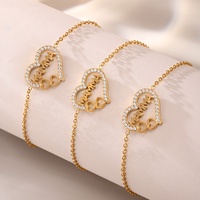 2024 à la mode polyvalent ensemble de bijoux en acier inoxydable plaqué or maman amour Zircon lettre clavicule collier Bracelet pour les femmes