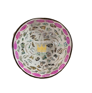 Vente en gros Kinghandicraft, bol décoratif en bois classique, mosaïque, nacre, coquille de noix de coco, écologique, durable, pour salade - Product Image 6