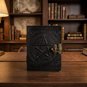Genuine Leather Hardcover Thread Sewing Bound Pentagram Embossed <b>Journal</b> Handmade <b>Travel</b> Notebook Cotton Paper Sketchbook - Product Image 3