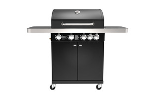Griglia BBQ <span class=keywords><strong>a</strong></span> <span class=keywords><strong>Gas</strong></span> in Acciaio Inox <span class=keywords><strong>per</strong></span> <span class=keywords><strong>Esterni</strong></span> con Ruote Frenanti, Griglia di Cottura in Ghisa Certificata CE 82x43cm, Doppio Strato Nero Lucido - Product Image 5
