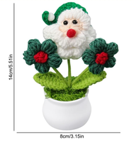 Père Noël au crochet fait main avec plante en pot à fleurs bouffantes, décoration de Noël pour tableau de bord de voiture, maison, bureau, cadeau