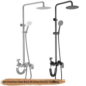 Ensemble <span class=keywords><strong>de</strong></span> <span class=keywords><strong>douche</strong></span> en acier inoxydable 304 noir, design italien classique, <span class=keywords><strong>barre</strong></span> coulissante, pomme <span class=keywords><strong>de</strong></span> <span class=keywords><strong>douche</strong></span> carrée à quatre fonctions, pressurisée, trois vitesses - Product Image 3