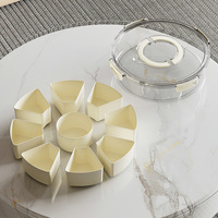 Plateau de service rond divisé avec couvercle et poignée Plateau à collation Boîtes Boîte à collation Conteneur Boîte à collation de service divisée Conteneur