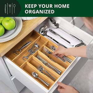 Boîte de rangement en bois personnalisée pour couteaux, fourchettes, cuillères et baguettes, pour tiroirs de cuisine, anti-poussière, compartimentée, pour vaisselle - Product Image 4