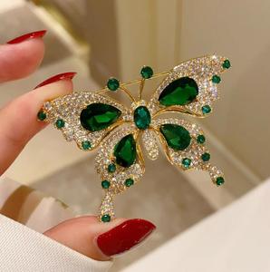 Broche Papillon Émeraude Artistique Haut de Gamme, Plaqué Alliage, Style Européen et Américain, Unisexe, Luxe <span class=keywords><strong>Chic</strong></span> <span class=keywords><strong>Rétro</strong></span> pour Manteau et <span class=keywords><strong>Costume</strong></span> - Product Image 2