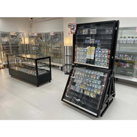 Présentoir de sol en métal réglable et écologique pour cartes à collectionner (TCG) pour centres commerciaux et stations de loisirs