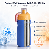 Bouteille d'eau isotherme sport 400 ml avec couvercle à bouton-poussoir, anti-fuite, double paroi sous vide en acier inoxydable, avec poignée