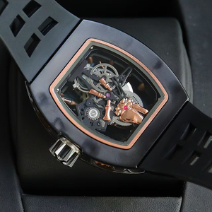Reloj de Pulsera para Caballero, Mecánico Automático, Deportivo, con Manecillas Luminosas, Dorado Rosa, Diseño de Dedo en Roca, Fibra de Carbono Negra - Product Image 3