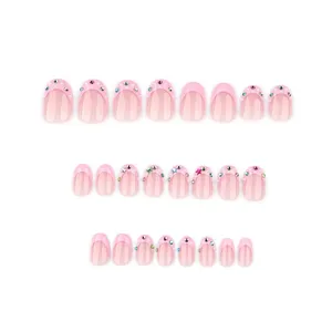 <span class=keywords><strong>Uñas</strong></span> Acrílicas Rosadas con Puntas Francesas, 24 Piezas, <span class=keywords><strong>Color</strong></span> <span class=keywords><strong>Rosa</strong></span> Nude, <span class=keywords><strong>Cortas</strong></span>, <span class=keywords><strong>Decoradas</strong></span> con Diamantes de Colores, <span class=keywords><strong>Uñas</strong></span> Postizas para Usar en los Dedos, Manicura DIY - Product Image 4