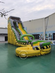 Custom OEM Inflatable Water <strong>Slide</strong> - Yellow Black Warning Branded <strong>Slide</strong> Demountable <strong>Swimming</strong> <strong>Pool</strong> - Product Image 2