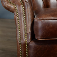 Luxus American Vintage Chesterfield Rücken Sessel High Tufted Button Rolled High Back Sofa Stuhl Echtes Leder für Schlafzimmer