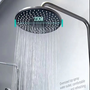 Ensemble de douche thermostatique LED <span class=keywords><strong>noir</strong></span> à effet pluie douce, barre coulissante en acier inoxydable, jets de plafond et douchette à main, finition mate polie, style moderne pour hôtel - Product Image 2