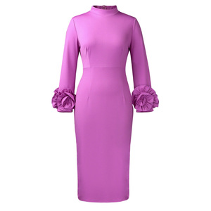 Robe moulante mi-longue à col haut pour femme - Détail floral 3D - Robes formelles africaines pour femmes - Mode - Product Image 6