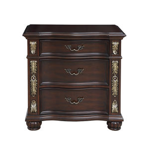 Elegant Traditional 3-Drawer <b>Nightstand</b> - Gold Ornate Accents, Curved Drawer Fronts, Ball Feet, Bedroom Storage Furniture - Product Image 1