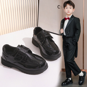 Scarpe Eleganti per Bambini in Pelle PU Nera Stile Coreano, Suola Morbida, Chiusura con Velcro, Finitura Lucida - Product Image 4