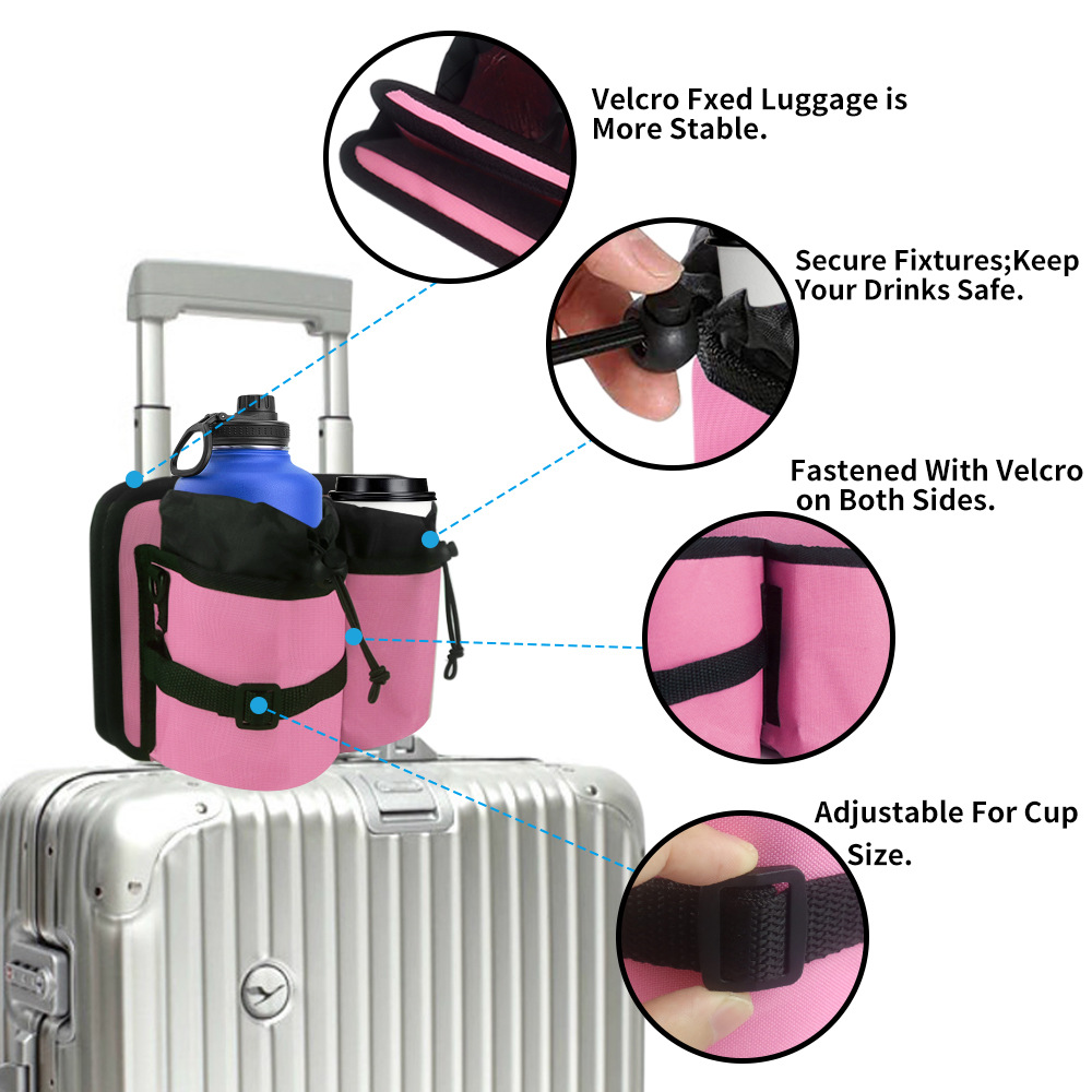 Luggage Travel Cup Holder Durable Free Hand Travel Luggage Drink Bag Travel Cup Holder Storage Bag Fits All Suitcase Handles