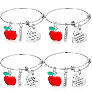 Bracelet ajustable en acier inoxydable avec breloque cœur, cadeau pour la fête des enseignants - Product Image 2