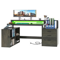 AJUNION Table d'ordinateur de bureau de jeu en forme de L avec lumières LED Station de charge intégrée Support de moniteur ergonomique pour la configuration des jeux