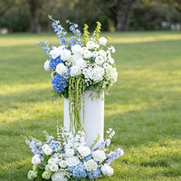 Elegante blauwe en ivoorkleurige bloemrij voor de bruiloftsceremonie, kunstmatige bloemenloper voor de vloer, te koop
