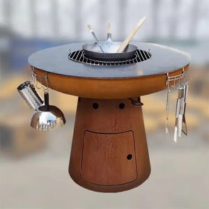Round Corten Steel <b>BBQ</b> Grill Fire Pit Combo With Cooking Grid For Family Party - Product Image 4