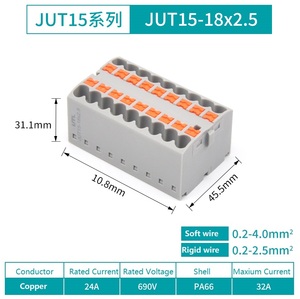 JUT15-6 * <span class=keywords><strong>2</strong></span>, 5 mm2 Bloque De Terminales De Stecker De Cable De Cable De Tornillo De Riel DIN - Product Image 4
