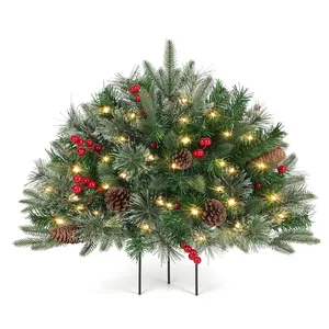 Árvore de natal com luzes de led, árvore de natal pequena e de 18 polegadas com luzes, enchedor de urna, para áreas externas, tripé