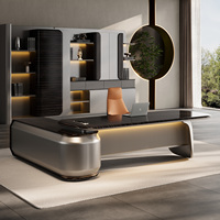 Escritorio de oficina ejecutivo Ceo moderno, mesa y sillas de oficina jefe en forma de L, muebles de oficina de lujo modulares de gama alta, diseño moderno