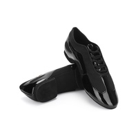 Nouvelle version – Chaussures de danse latine modernes noires à talon plat pour hommes, double usage (enseignement et pratique), en cuir verni avec semelle souple