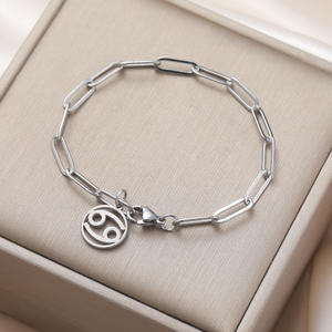 Pulsera de cadena <span class=keywords><strong>con</strong></span> clip de papel para mujer, constelación de acero inoxidable, Sagitario, Aries, cáncer, Leo, Virgo, regalo de joyería - Product Image 1