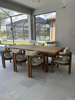 2025 vente en gros de meubles de luxe modernes de haute qualité en bois de teck table à manger extérieure et chaise ensemble de salle à manger en plein air