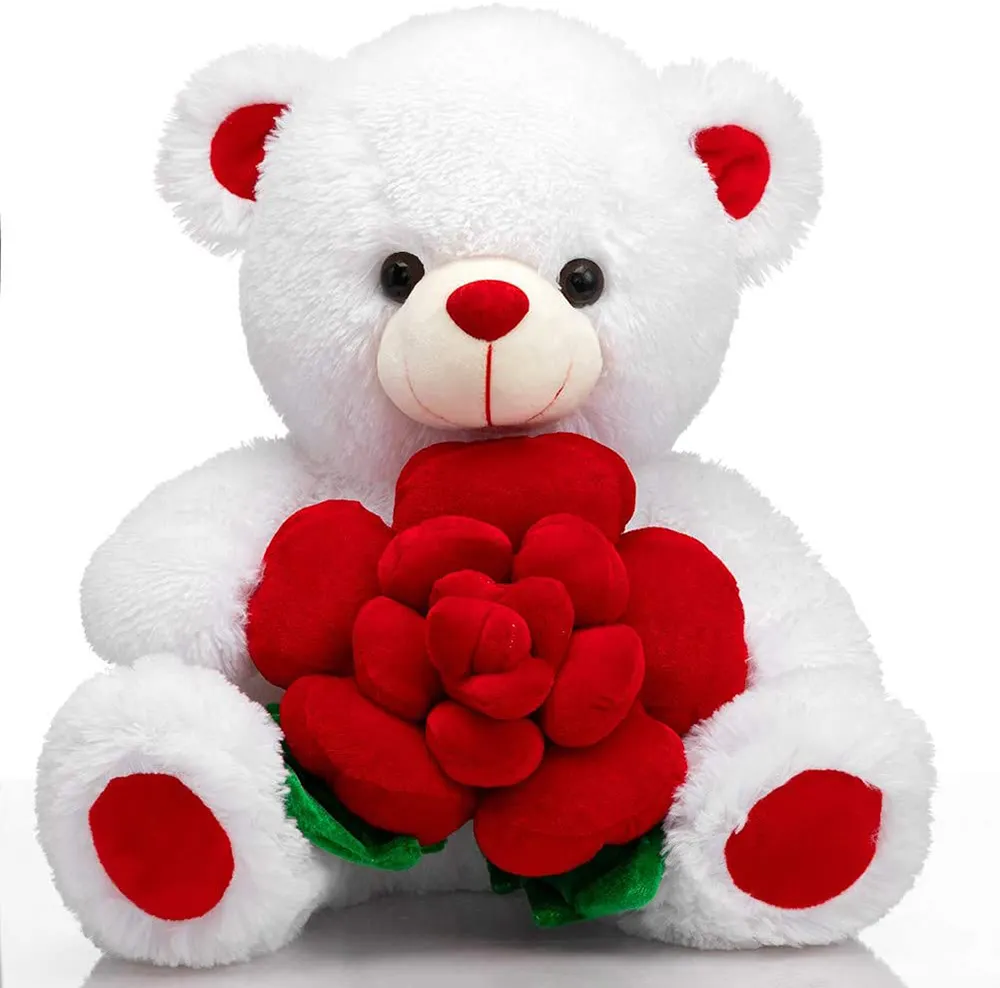 2688 16 Inch White Pink Teddy Bear Stuffed Animals Plush Bear Holding Rose Soft Plush Toy Valentine's Day Gift Teddy Bear Toy