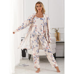 Ensemble pyjama trois pièces style nuisette <span class=keywords><strong>avec</strong></span> jupe à bretelles et pantalon long, taille élastique, respirant, design doux pour l'été et le printemps - Product Image 2