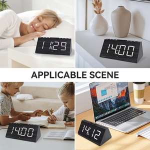 Emaf Home Decor Triangle Digital Snooze Horloge de bureau Horloges de table <span class=keywords><strong>en</strong></span> bois Luminosité réglable Volume Desktop Réveil LED <span class=keywords><strong>en</strong></span> bois - Product Image 4