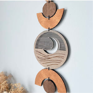 Pendentif <span class=keywords><strong>mural</strong></span> moderne en bois à suspendre pour décoration intérieure, lune ou soleil - Product Image 3