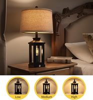 Lampe de table rétro noire de ferme Veilleuse de chevet à commande tactile Lampe en tissu vintage avec ports USB C + A et 2 sources lumineuses OEM