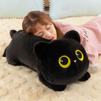 Peluche chat noir couché mignon CPC CE en gros, coussin long pour dormir, jouet en peluche pour cadeaux d'anniversaire