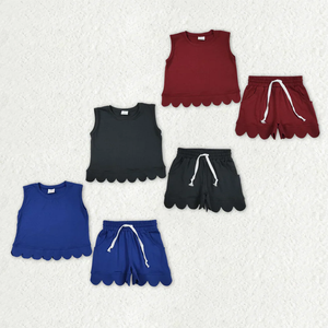New Arrive Kids <b>Clothes</b> Outfits Baby Girls Kids Sleeveless Scallop Shorts Set Cotton Kids <b>Clothes</b> - Product Image 1