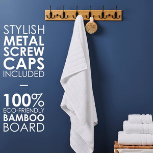Perchero de bambú para montar en la pared con 6 ganchos de 590 mm de longitud para baño, dormitorio, sala de estar - Product Image 5