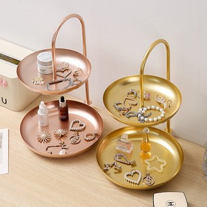 Présentoir à bijoux en métal double couche, or rose, 29x19,5x16,5 cm, organisateur de bureau pour le rangement et la présentation de bijoux - Product Image 4