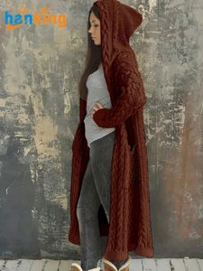 Cardigan à capuche à manches longues uni pour femmes, sweat-shirt décontracté en tricot pour femmes, sweat-shirt ample surdimensionné, manteau J0041 - Product Image 3