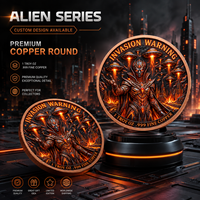 Pièce de monnaie Alien Abduction en cuivre pur 999 de 1 oz, avec relief 3D, colorée UV, effet proof-like, motif scène de tracteur, artisanat métallique
