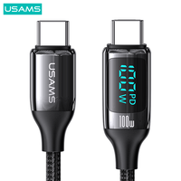 USAMS kabel pengisi daya Data pengisian cepat, daya tampilan waktu nyata 100 M Pd 1.2 w