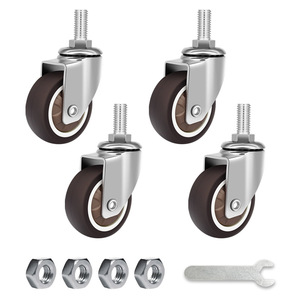 Set mit 4 braunen, leicht belastbaren TPR-Schwenkrollen mit Gewindestange und Bremse - Product Image 2
