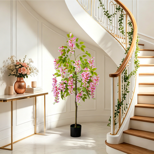 Arbre de glycine artificiel réaliste, plantes artificielles avec tronc en bois et fleurs en pot pour la décoration extérieure et intérieure, mariage, bureau, maison - Product Image 4