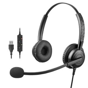 2024 hochwertiges Headband günstig kabelgebundene Geräuschunterdrückung Computer Kopfhörer Binaural USB Headset mit Mikrofon für Call Center