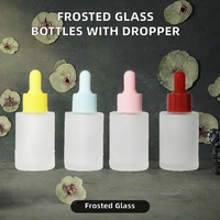 Flacon compte-gouttes cylindrique en verre dépoli 20ml 30ml 50ml, sérigraphié, vide, pour sérum et huiles essentielles, avec compte-gouttes coloré, sans bâtonnet.