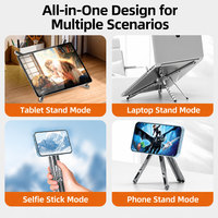 Support pliable pour ordinateur portable en aluminium, réglable sur 7 niveaux, support portable pour ordinateur portable avec support magnétique pour téléphone, tablette, ordinateur portable